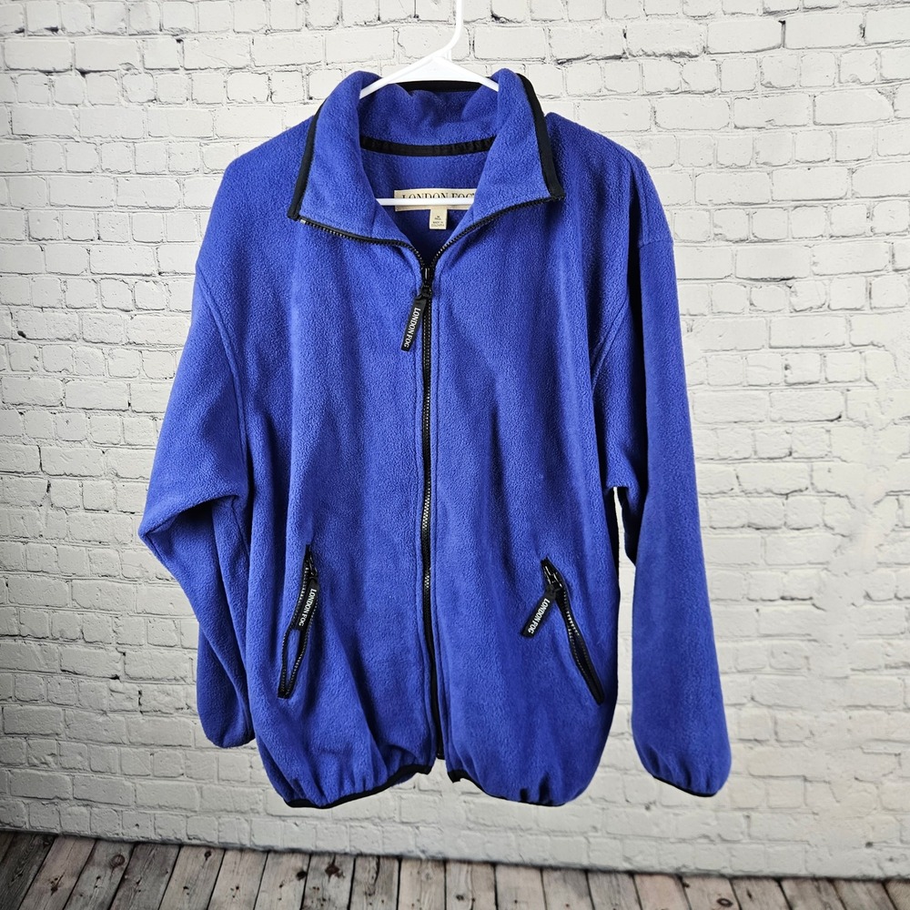 London Fog Mens Blue Fleece Full Zip Jacket Mock Neck Size Medium M Regular